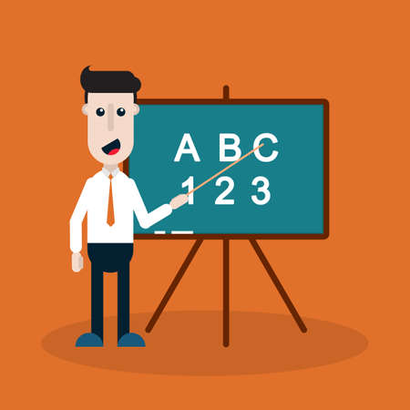 Flat vector Illustration of a Teacher with a Blackboard with a Pointerのイラスト素材
