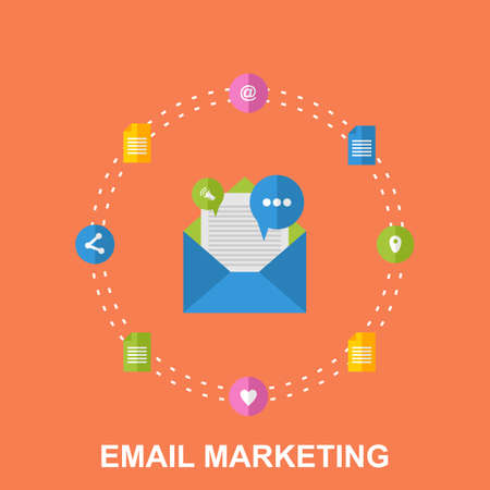 Flat Illustration of Email Marketing Design Concept with Cloud of Colorful Application Icons on Media Themeのイラスト素材
