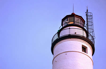 Detailed close up of the catwalk and tower of the Fort Gratiot Lighthouse in Lighthouse Park  Port Huron, Michigan の写真素材