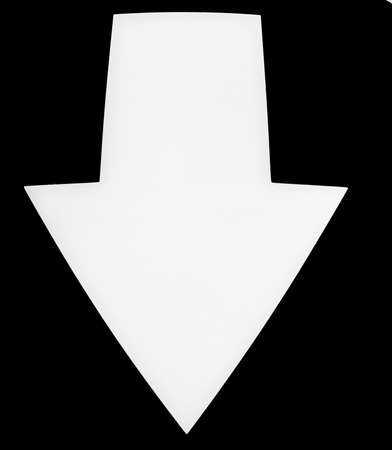 Black and white downward arrow in square orientation with copy space の写真素材