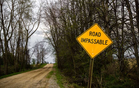 Road Impassable sign indicating a rough road ahead  の写真素材