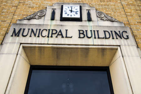 Entrance to the Municipal Building  St  Ignace, Michigan  のeditorial素材