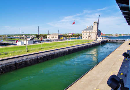 The American Soo Locks located in Sault Ste  Marie, Michigan operated by the US Army   のeditorial素材