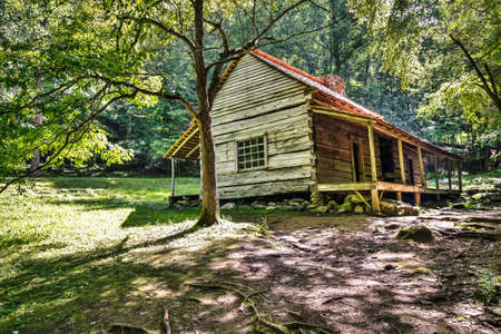 The Ogle Historical Cabin located along Roaring Fork Motor Nature Trail. Great Smoky Mountains National Park. Gatlinburg, Tennessee.の写真素材