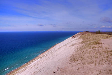 Scenic Lake Michigan overlook from the top of Sleeping Bear Dunes National Lakeshore. Empire, Michigan.の写真素材