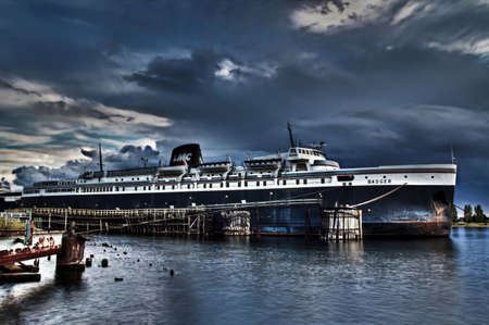 February 17, 2015. Ludington, Michigan. The SS Badger is undergoing extensive updating to comply with new EPA regulations. The SS Badger is the last known operating coal powered ship in America.のeditorial素材