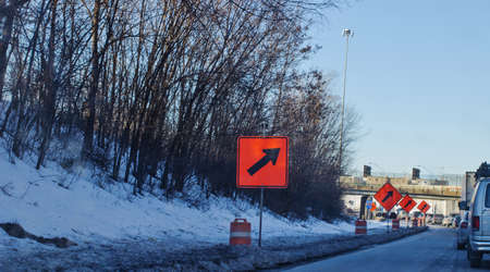 Snow, traffic jam, detours, and construction. The joys of winter travelling along northbound Interstate 75.の写真素材