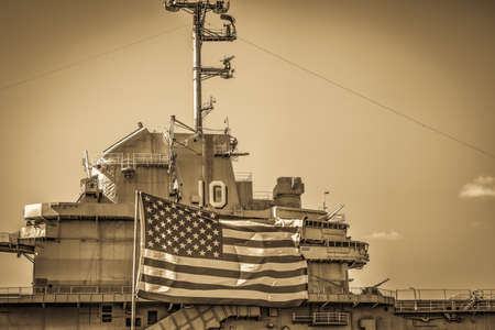 March 1, 2015 Charleston, South Carolina. The aircraft carrier USS Yorktown requires millions of dollars in repairs and maintenance according to a recent estimate by engineers. The Yorktown is one of the most popular attractions in Charleston.のeditorial素材