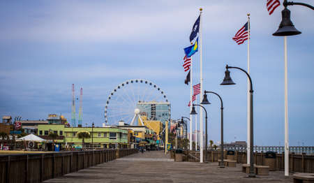 Downtown Myrtle Beach. Myrtle Beach, South Carolina, USA - February 9, 2015. Myrtle Beach boardwalk on the Atlantic coast in South Carolina.のeditorial素材
