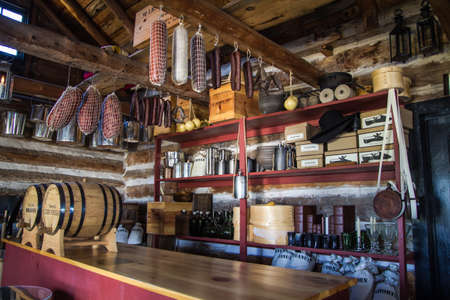 Copper Harbor, Michigan, USA - August 24, 2013. Interior of a general store at Fort Wilkins State Historical Park. Fort Wilkins features a restored northern frontier Army fort.のeditorial素材