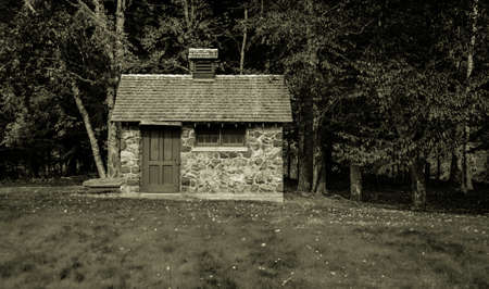 Vintage Stone Cabin. Small stone cabin located in Black River Park in the Ottawa National Forest. This is a public building located on public lands. It is not a privately owned residence or property.の写真素材