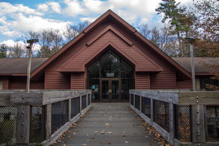 Michigan Forest Visitors Center. Grayling, Michigan, USA - October 28, 2014. The Michigan Forest Visitor Center is a museum dedicated to Michigan's logging industry. It is located in Hartwick Pines State Park in an old growth forest.のeditorial素材