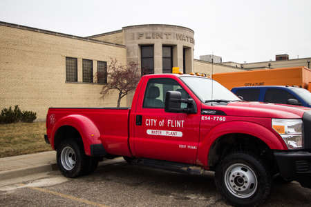 Flint Michigan Water Plant. Flint, Michigan, USA - February 2, 2016. The exterior of the Flint Water Plant in Michigan. Flint is in the spotlight as concerns over it's water quality and lead content have made national headlines.のeditorial素材
