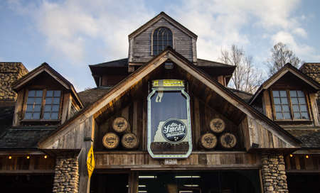 Ole Smoky Distillery. Gatlinburg, Tennessee, USA. March 25, 2016 - The Ole Smoky Distillery bills itself as the most visited distillery in America. Known as the Holler, the distillery offers tours and sells Tennessee moonshine.のeditorial素材