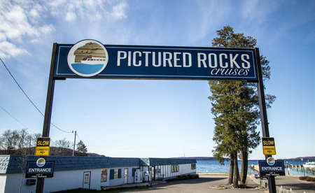 Munising, Michigan, USA - May 7, 2016: Pictured Rocks Cruises has offered visitors close up views of the famous Pictured Rocks on Lake Superior for over 50 years.のeditorial素材