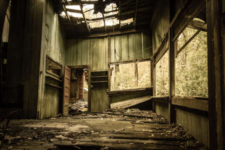 Interior Of Elkmont Home. The interior of an abandoned vacation home on Millionaire's Row in the Great Smoky Mountains National Park. Gatlinburg, Tennessee. Structure is owned by the national park and not private property.の写真素材
