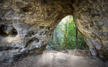 Angel's Window Arch. The Angel's Window sandstone arch in the Red River Gorge of Kentucky's Daniel Boone National Forest.の写真素材