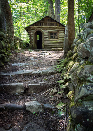 Tiny Log House. Small historical log cabin in the Great Smoky Mountains National Park. This is a historical structure on public lands in a national park and not a private property.の写真素材