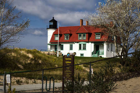 Classic American Lighthouse. Beautiful Point Betsie Lighthouse on the shores of Lake Michigan is one of Michigan's most beloved landmarks.のeditorial素材