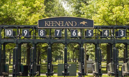 Lexington, Kentucky, USA - May 27, 2015: Starting gate at the world renowned Keeneland Thoroughbred Racing Track in Lexington, Kentucky.のeditorial素材