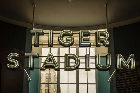Detroit, Michigan, USA - March 28, 2018: Vintage Tiger Stadium sign from the original Detroit Tiger...
