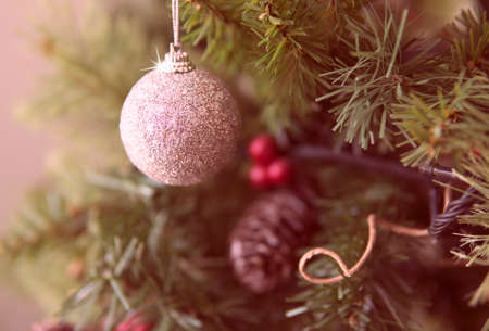 Selective focus of Christmas tree decoration.Eve, Christmas New year concept.の写真素材