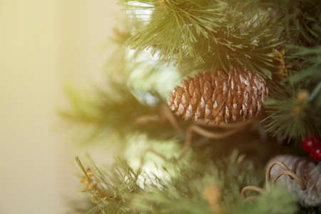 Selective focus of Christmas tree decoration.Eve, Christmas New year concept.