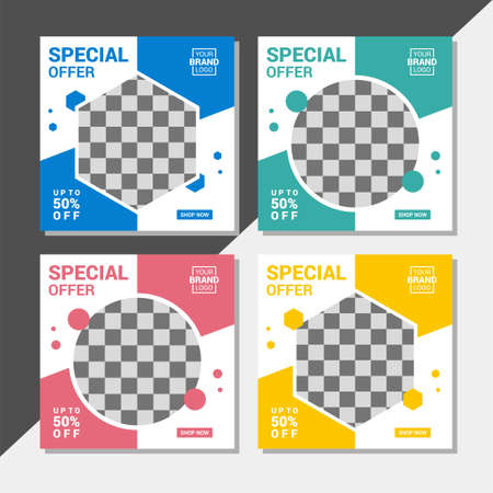 Set of Editable square banner template design for Fashion post on social mediaのイラスト素材