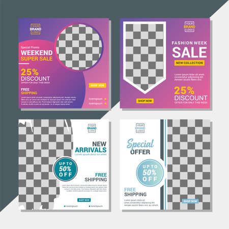 Set of Editable square banner template design for Fashion post on social mediaのイラスト素材