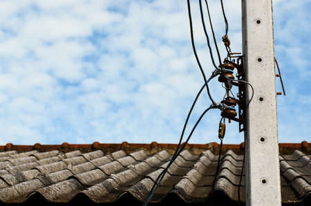 electricity post in countryside の写真素材
