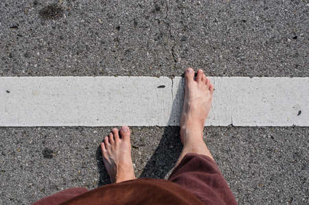 foot on the roadの写真素材