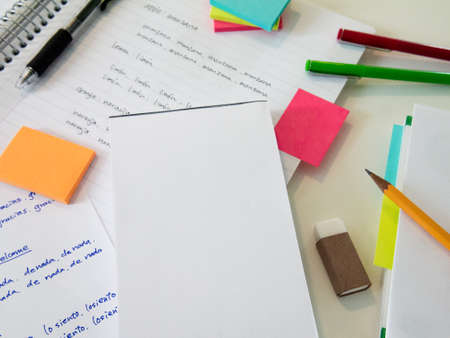 Learning other language writing words on the notebook. You can write your own words on blank area.の写真素材