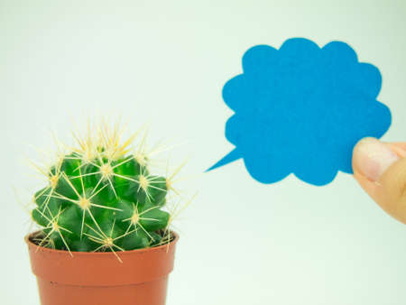 The cactus is speaking something; writhe a message in the bubble.の写真素材
