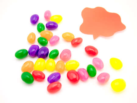 Colorful balloons and bubbles with jelly beans; you can write words on it.の写真素材