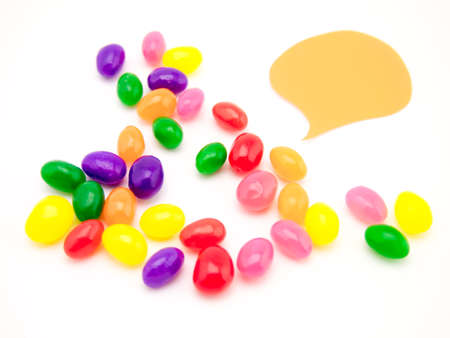 Colorful balloons and bubbles with jelly beans; you can write words on it.の写真素材