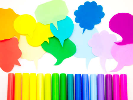 Colorful balloons and bubbles; you can write words on it.の写真素材