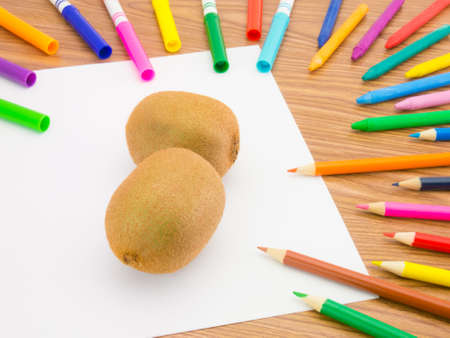 Looks like grawing fruits and vegetables on white background.の写真素材