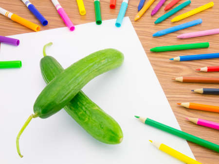 Looks like grawing fruits and vegetables on white background.の写真素材
