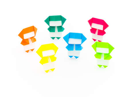 Colorful origami ninjas are cute and playing together.の写真素材