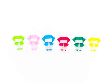 Colorful origami ninjas are cute and playing together.の写真素材