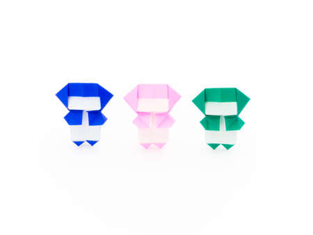 Colorful origami ninjas are cute and playing together.の写真素材