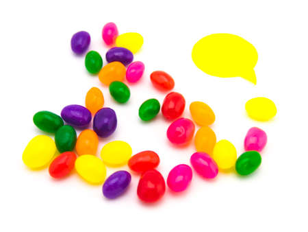 Colorful balloons and bubbles with jelly beans; you can write words on it.の写真素材