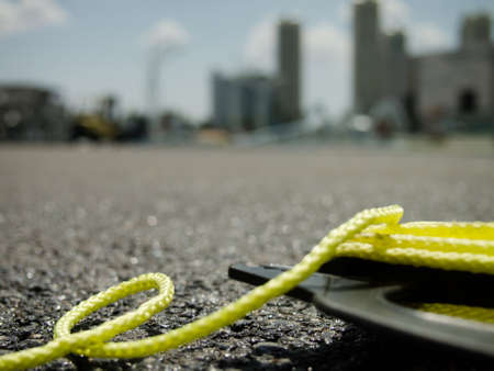 The Yellow String on the Ground at the Constructionsiteの写真素材