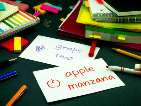 Learning New Language Making Original Flash Cards; Spanishの写真素材