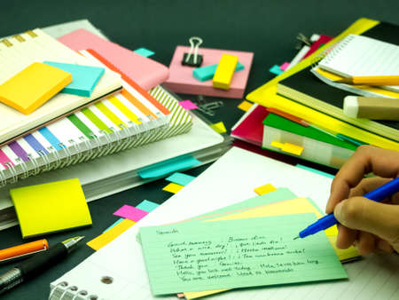 Learning New Language Writing Words Many Times on the Notebook; Spanishの写真素材