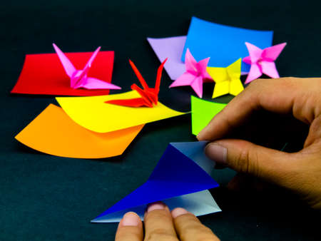 Japanese Origami Toys Folding Instructions; How to Playの写真素材