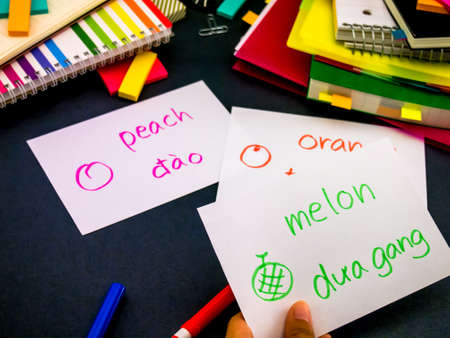 Learning New Language Making Original Flash Cards; Vietnameseの写真素材