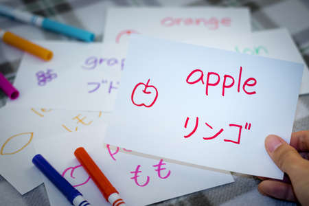 Japanese; Learning New Language with Fruits Name Flash Cardsの写真素材