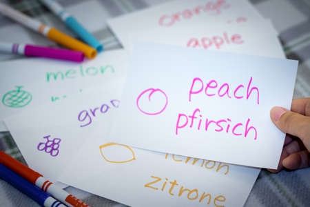 German; Learning New Language with Fruits Name Flash Cardsの写真素材