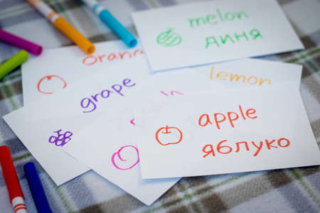 Ukrainian; Learning New Language with Fruits Name Flash Cardsの写真素材